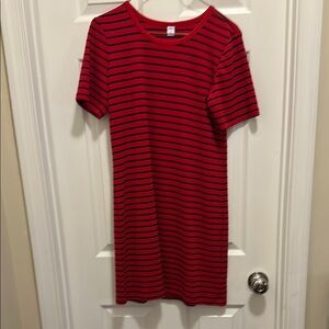 Old Navy Red and Navy Midi Dress Casual Crew Neck Short Sleeve